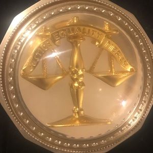 PAPER WEIGHT: SCALES OF JUSTICE BY CHARLES Hill.